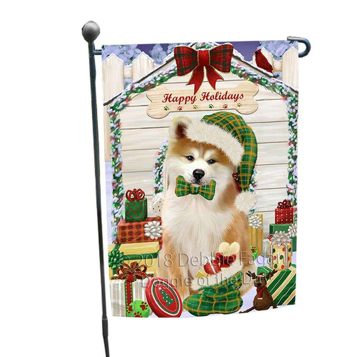 Happy Holidays Christmas Akita Dog With Presents Garden Flag GFLG52564