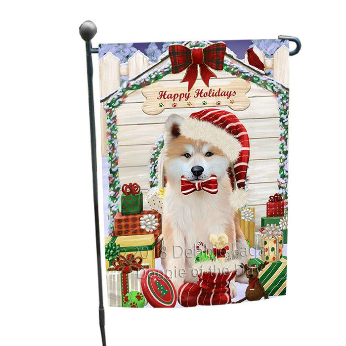 Happy Holidays Christmas Akita Dog With Presents Garden Flag GFLG52565