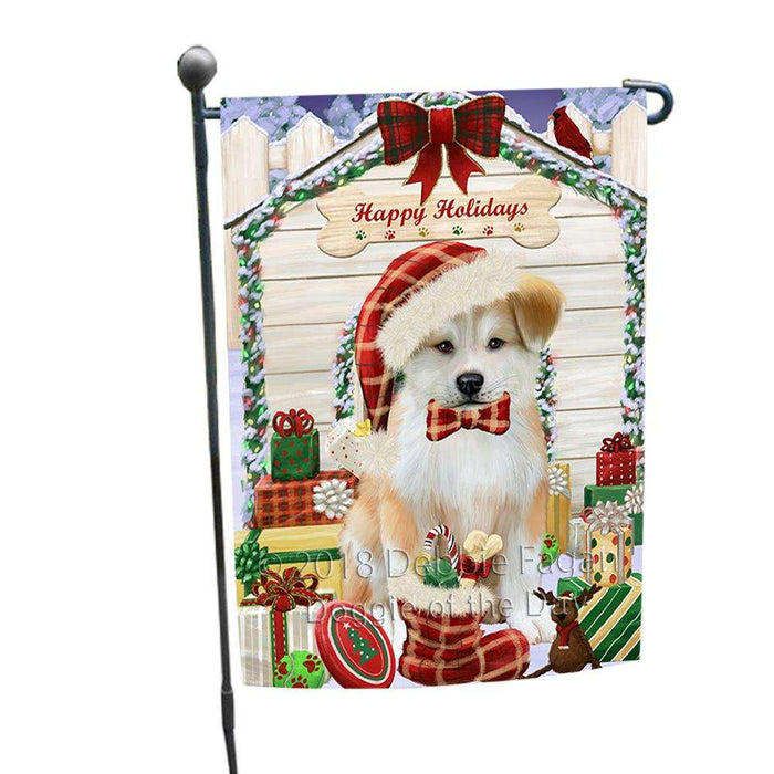 Happy Holidays Christmas Akita Dog With Presents Garden Flag GFLG52566