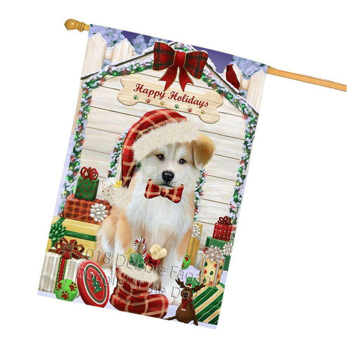 Happy Holidays Christmas Akita Dog With Presents House Flag FLG52702