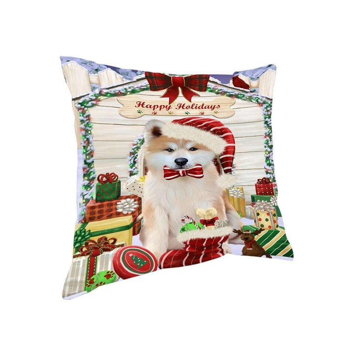 Happy Holidays Christmas Akita Dog With Presents Pillow PIL66636