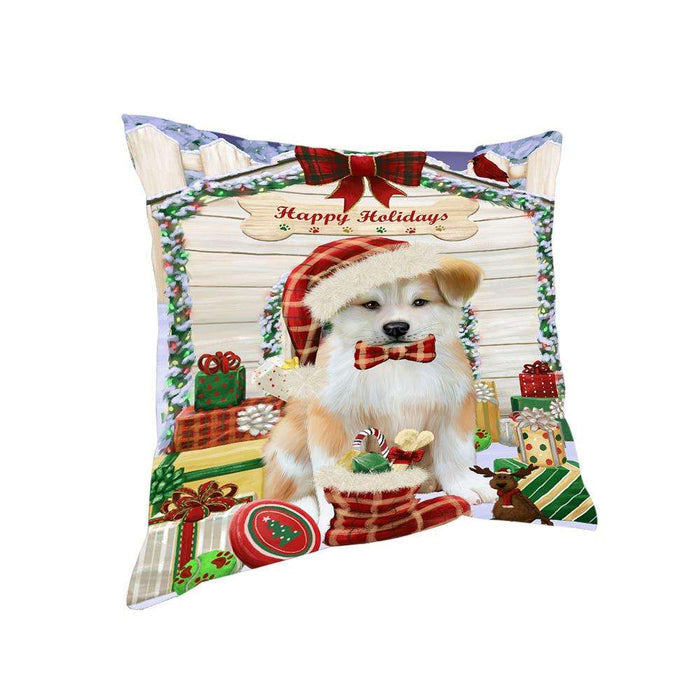 Happy Holidays Christmas Akita Dog With Presents Pillow PIL66640