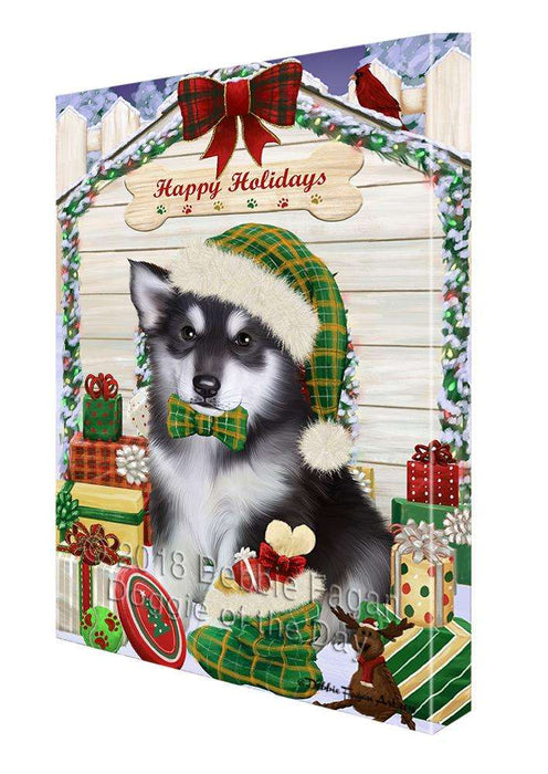 Happy Holidays Christmas Alaskan Malamute Dog House with Presents Canvas Print Wall Art Décor CVS78290
