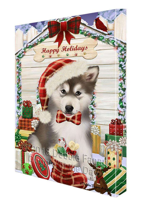 Happy Holidays Christmas Alaskan Malamute Dog House with Presents Canvas Print Wall Art Décor CVS78308