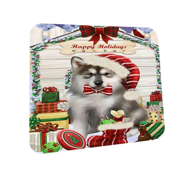 Happy Holidays Christmas Alaskan Malamute Dog House with Presents Coasters Set of 4 CST51262