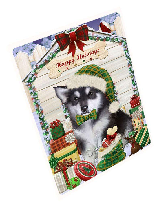 Happy Holidays Christmas Alaskan Malamute Dog House With Presents Magnet Mini (3.5" x 2") MAG57924