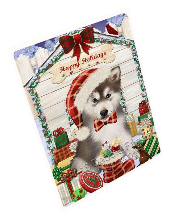 Happy Holidays Christmas Alaskan Malamute Dog House With Presents Magnet Mini (3.5" x 2") MAG57930