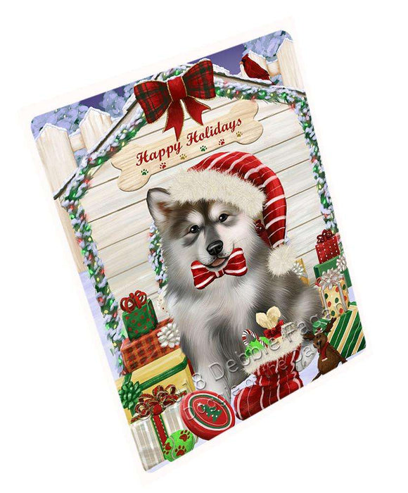 Happy Holidays Christmas Alaskan Malamute Dog House With Presents Magnet Mini (3.5" x 2") MAG57933