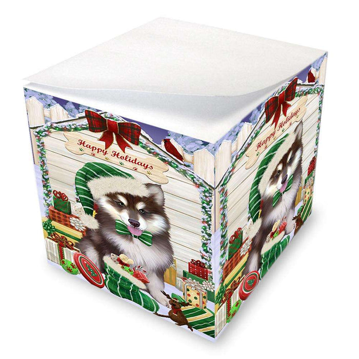 Happy Holidays Christmas Alaskan Malamute Dog House with Presents Note Cube NOC51301
