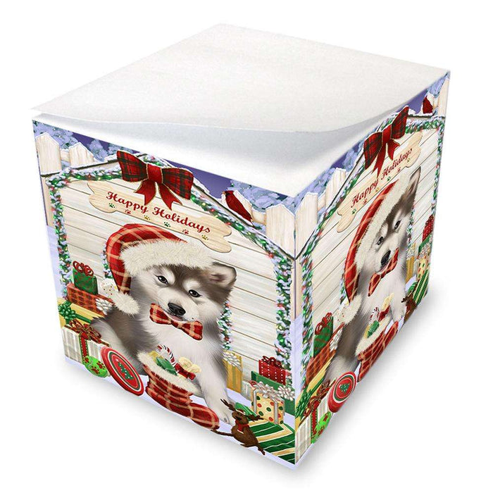 Happy Holidays Christmas Alaskan Malamute Dog House with Presents Note Cube NOC51302