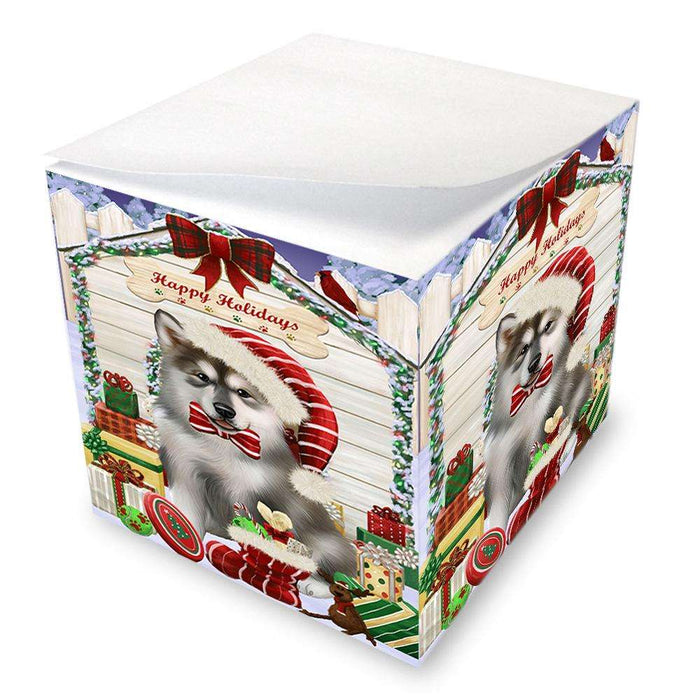 Happy Holidays Christmas Alaskan Malamute Dog House with Presents Note Cube NOC51303