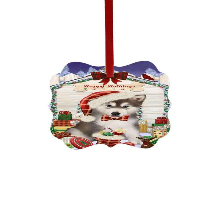 Happy Holidays Christmas Alaskan Malamute House With Presents Double-Sided Photo Benelux Christmas Ornament LOR49748