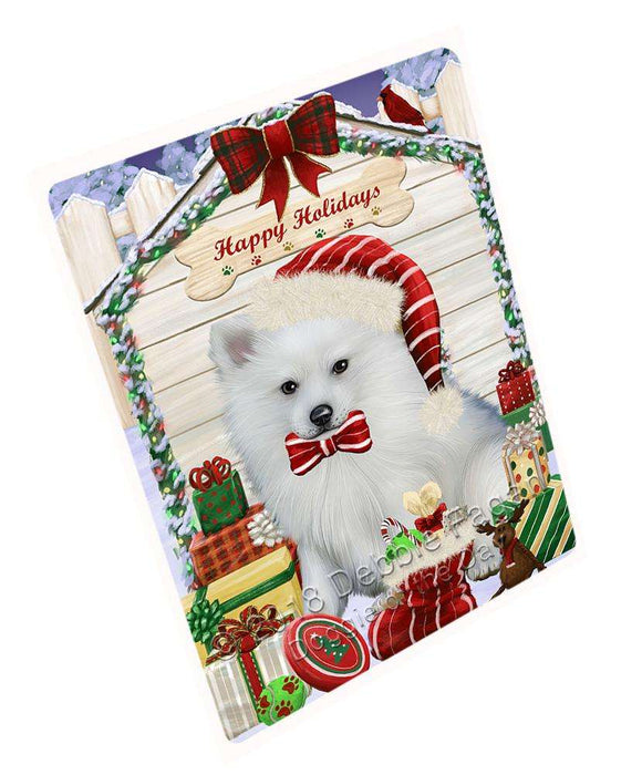 Happy Holidays Christmas American Eskimo Dog House with Presents Cutting Board C57942