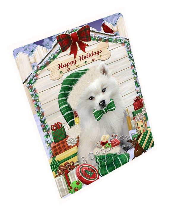 Happy Holidays Christmas American Eskimo Dog House With Presents Magnet Mini (3.5" x 2") MAG57936