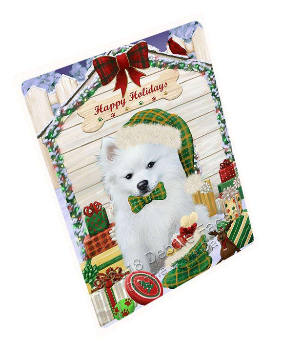 Happy Holidays Christmas American Eskimo Dog House With Presents Magnet Mini (3.5" x 2") MAG57939