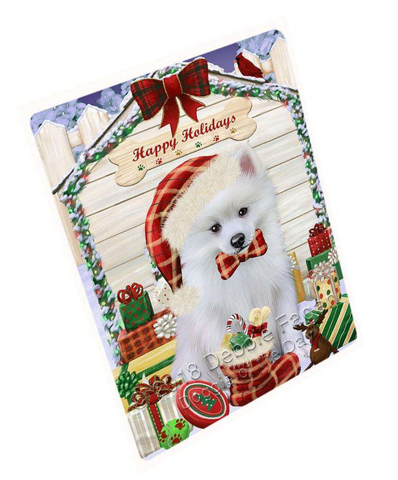 Happy Holidays Christmas American Eskimo Dog House With Presents Magnet Mini (3.5" x 2") MAG57945