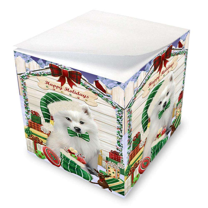 Happy Holidays Christmas American Eskimo Dog House with Presents Note Cube NOC51304