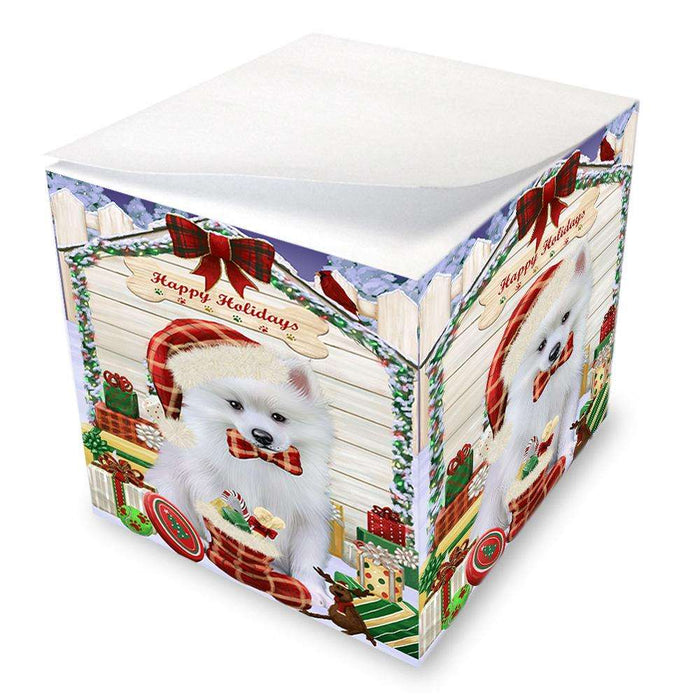 Happy Holidays Christmas American Eskimo Dog House with Presents Note Cube NOC51307