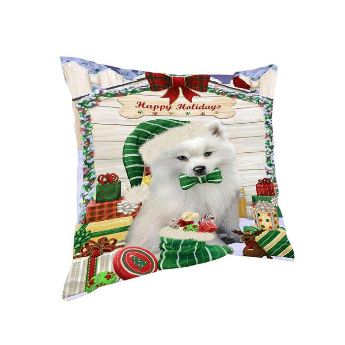 Happy Holidays Christmas American Eskimo Dog House with Presents Pillow PIL61280
