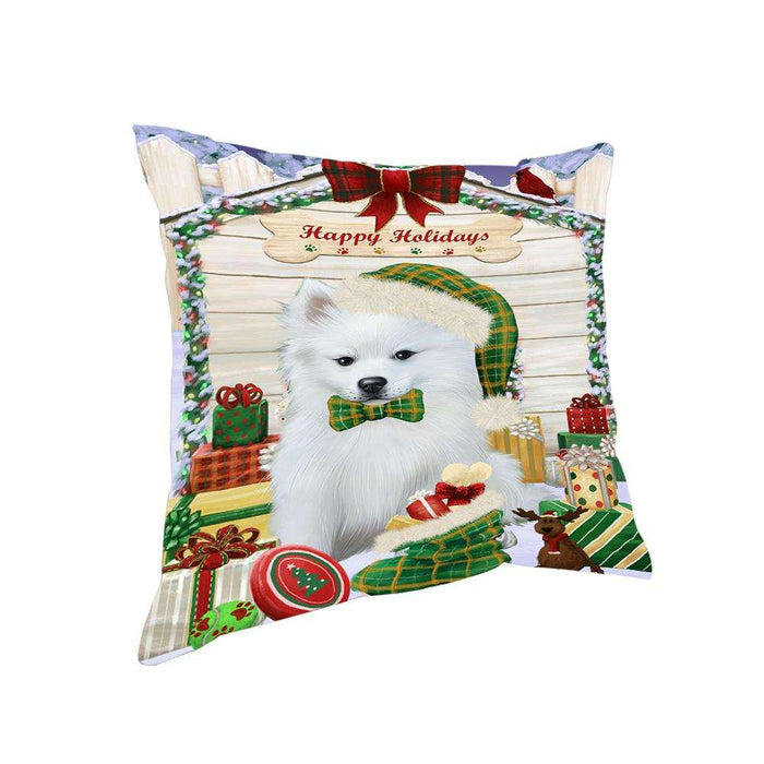 Happy Holidays Christmas American Eskimo Dog House with Presents Pillow PIL61284