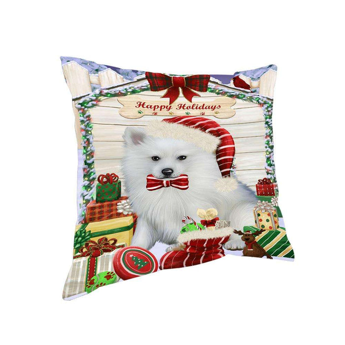 Happy Holidays Christmas American Eskimo Dog House with Presents Pillow PIL61288