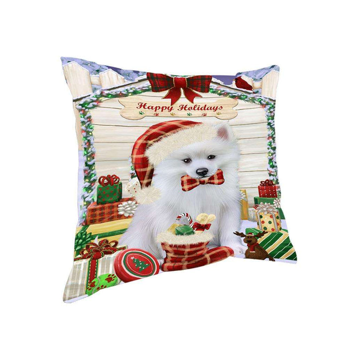 Happy Holidays Christmas American Eskimo Dog House with Presents Pillow PIL61292
