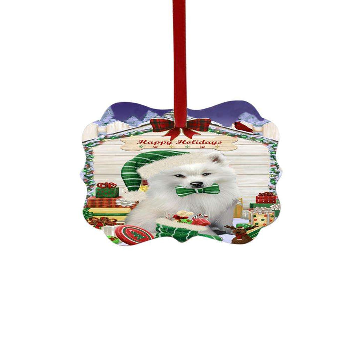 Happy Holidays Christmas American Eskimo House With Presents Double-Sided Photo Benelux Christmas Ornament LOR49750