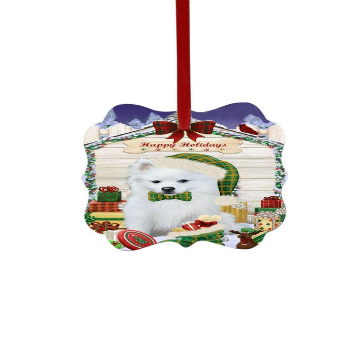 Happy Holidays Christmas American Eskimo House With Presents Double-Sided Photo Benelux Christmas Ornament LOR49751
