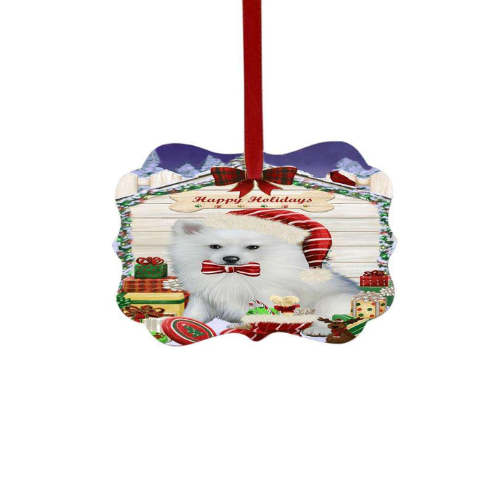 Happy Holidays Christmas American Eskimo House With Presents Double-Sided Photo Benelux Christmas Ornament LOR49752
