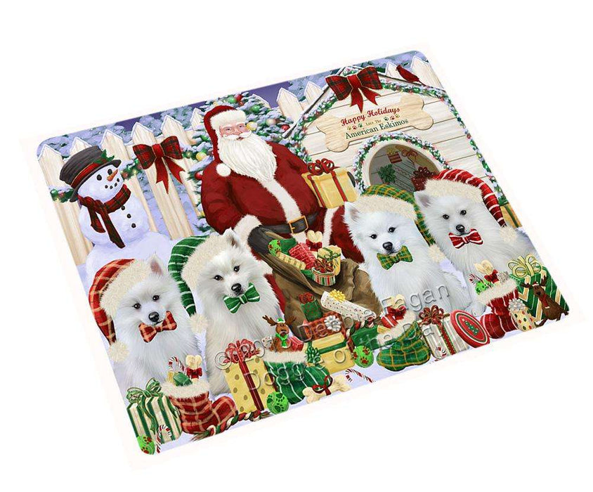 Happy Holidays Christmas American Eskimos Dog House Gathering Cutting Board C57837