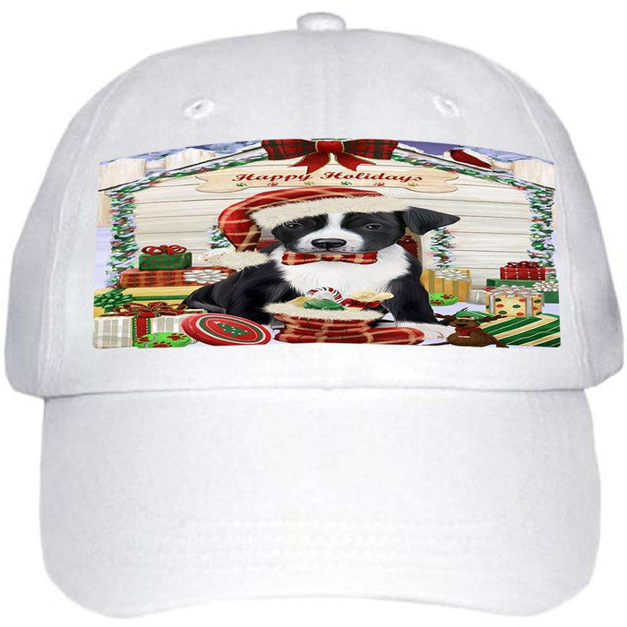 Happy Holidays Christmas American Staffordshire Terrier Dog With Presents Ball Hat Cap HAT61605