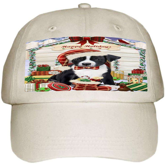 Happy Holidays Christmas American Staffordshire Terrier Dog With Presents Ball Hat Cap HAT61605