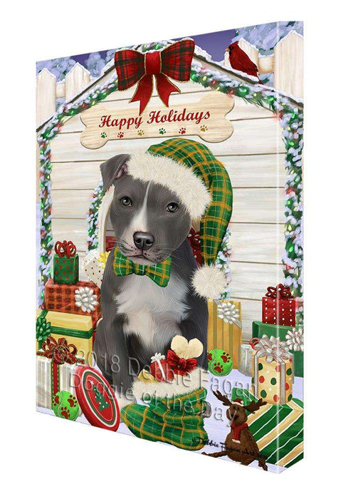 Happy Holidays Christmas American Staffordshire Terrier Dog With Presents Canvas Print Wall Art Décor CVS90395