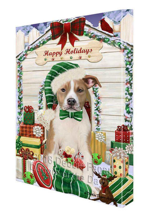 Happy Holidays Christmas American Staffordshire Terrier Dog With Presents Canvas Print Wall Art Décor CVS90404