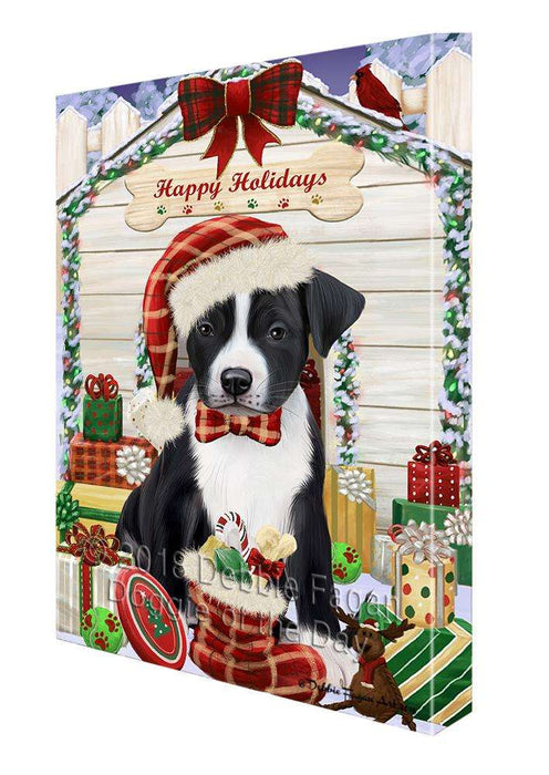Happy Holidays Christmas American Staffordshire Terrier Dog With Presents Canvas Print Wall Art Décor CVS90413