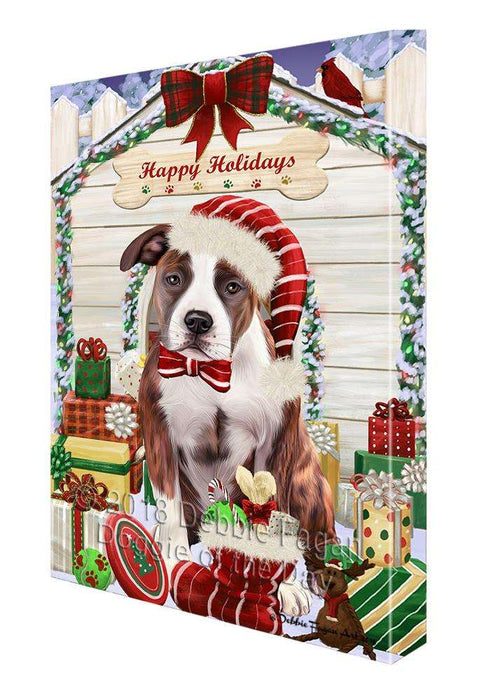 Happy Holidays Christmas American Staffordshire Terrier Dog With Presents Canvas Print Wall Art Décor CVS90422