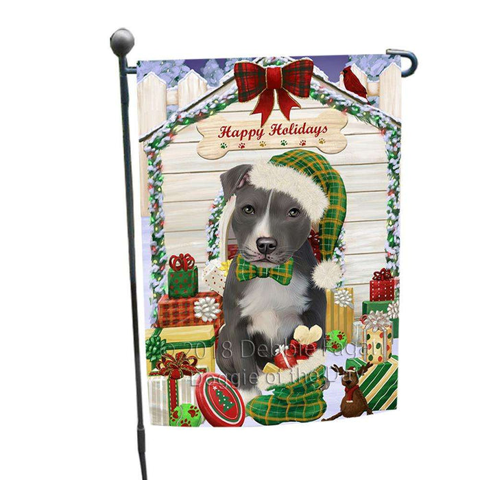 Happy Holidays Christmas American Staffordshire Terrier Dog With Presents Garden Flag GFLG52567