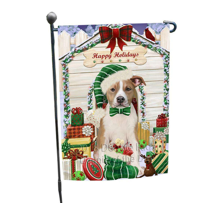 Happy Holidays Christmas American Staffordshire Terrier Dog With Presents Garden Flag GFLG52568