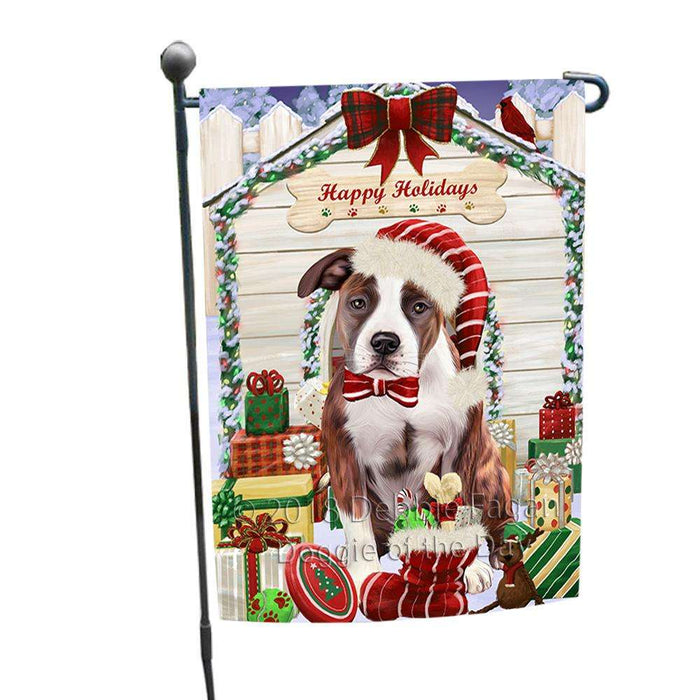 Happy Holidays Christmas American Staffordshire Terrier Dog With Presents Garden Flag GFLG52570
