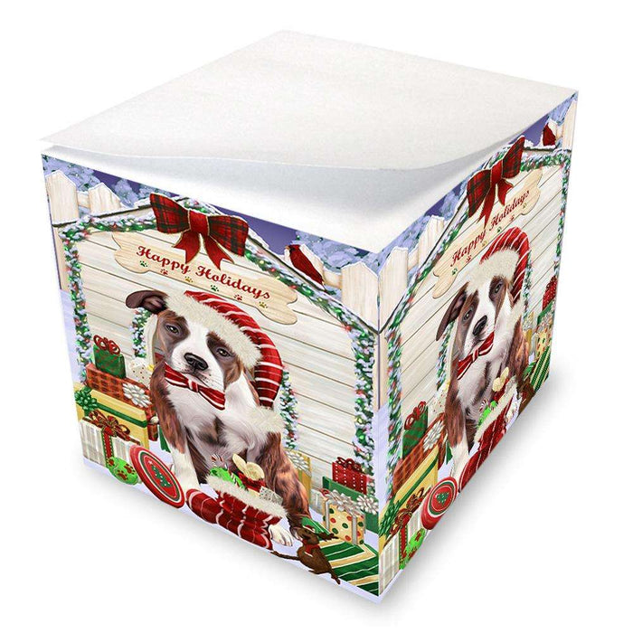 Happy Holidays Christmas American Staffordshire Terrier Dog With Presents Note Cube NOC52625