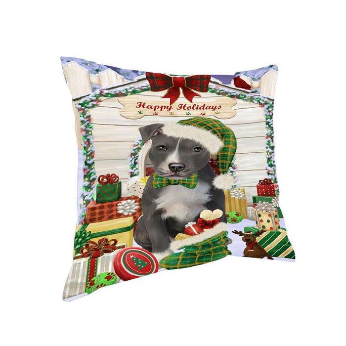 Happy Holidays Christmas American Staffordshire Terrier Dog With Presents Pillow PIL66644