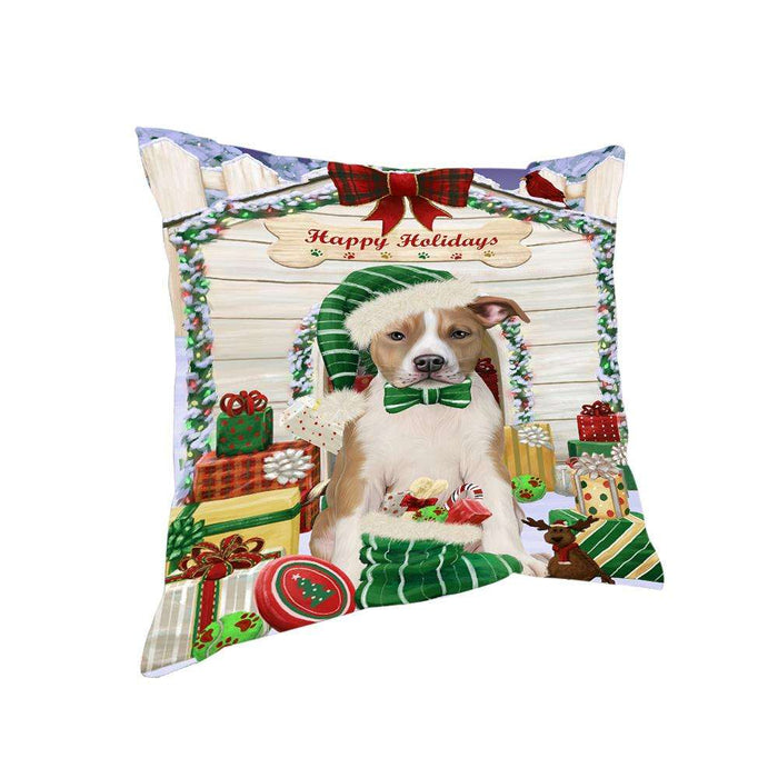 Happy Holidays Christmas American Staffordshire Terrier Dog With Presents Pillow PIL66648