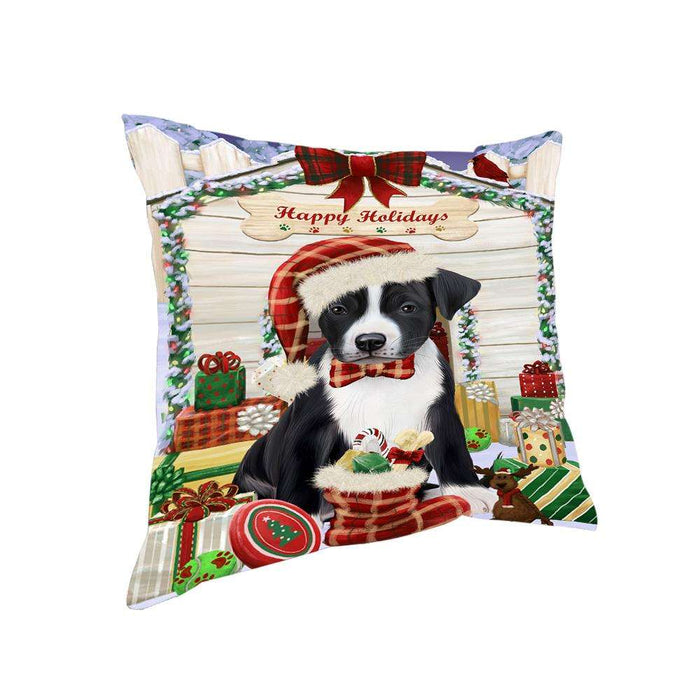 Happy Holidays Christmas American Staffordshire Terrier Dog With Presents Pillow PIL66652