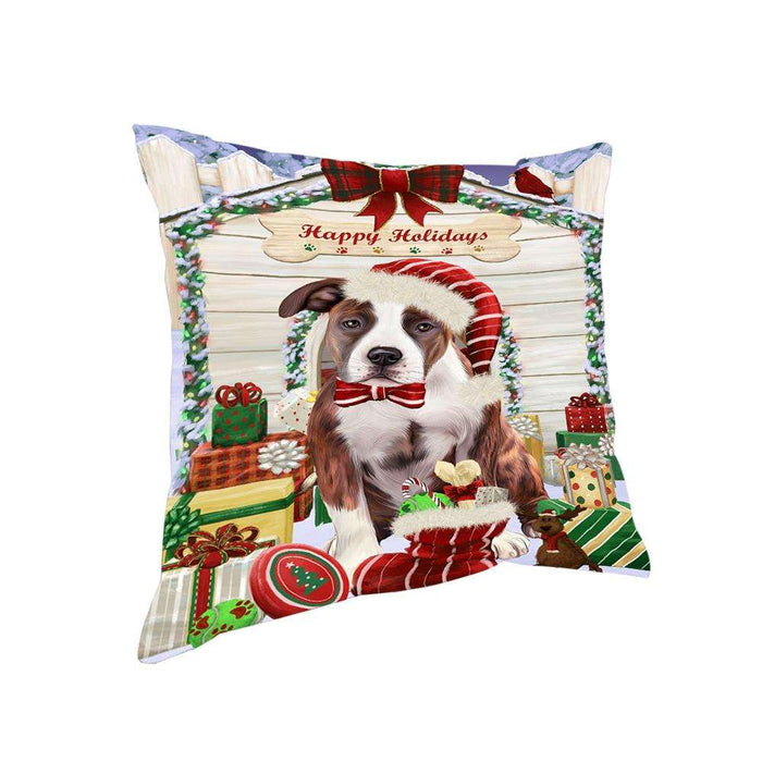 Happy Holidays Christmas American Staffordshire Terrier Dog With Presents Pillow PIL66656