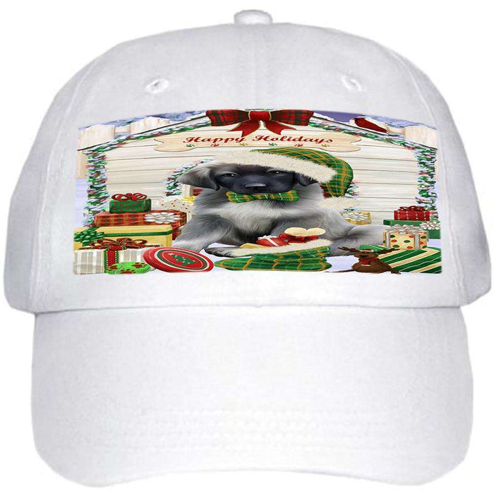Happy Holidays Christmas Anatolian Shepherd Dog House with Presents Ball Hat Cap HAT57657