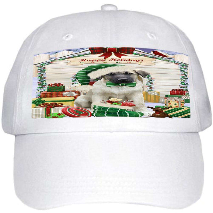 Happy Holidays Christmas Anatolian Shepherd Dog House with Presents Ball Hat Cap HAT57660