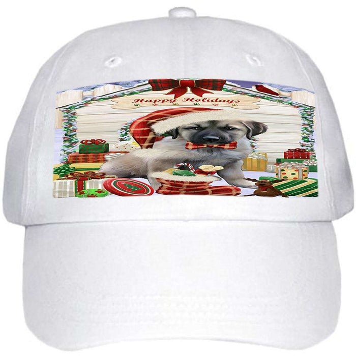 Happy Holidays Christmas Anatolian Shepherd Dog House with Presents Ball Hat Cap HAT57663