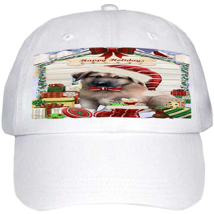 Happy Holidays Christmas Anatolian Shepherd Dog House with Presents Ball Hat Cap HAT57666