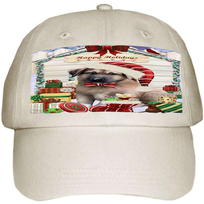 Happy Holidays Christmas Anatolian Shepherd Dog House with Presents Ball Hat Cap HAT57666