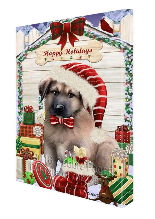 Happy Holidays Christmas Anatolian Shepherd Dog House with Presents Canvas Print Wall Art Décor CVS78389